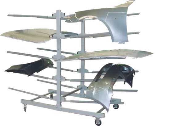 Jumbo-01 Mobiles Ablagesystem, bis zu 10 Motorhauben oder 20 Stoßstangen
